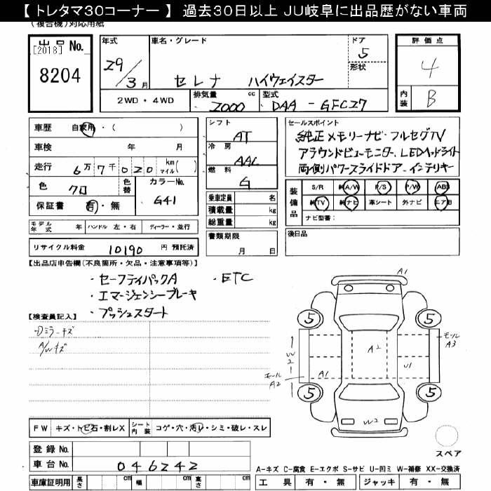 Аукционный лист NISSAN SERENA 2017