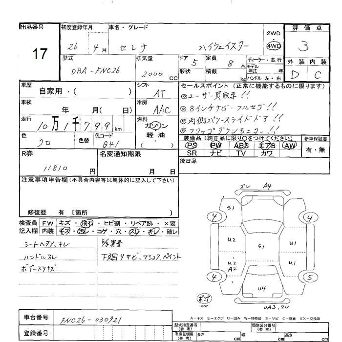 Аукционный лист NISSAN SERENA 2014