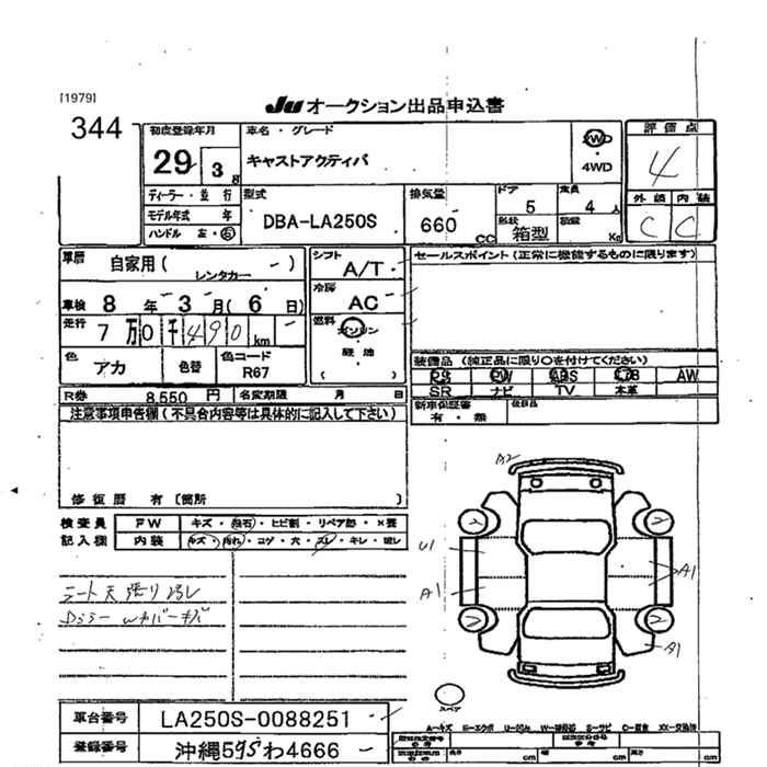 Аукционный лист DAIHATSU CAST 2017