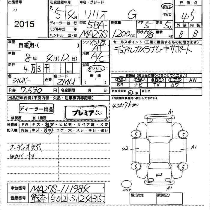 Аукционный лист SUZUKI SOLIO 2023