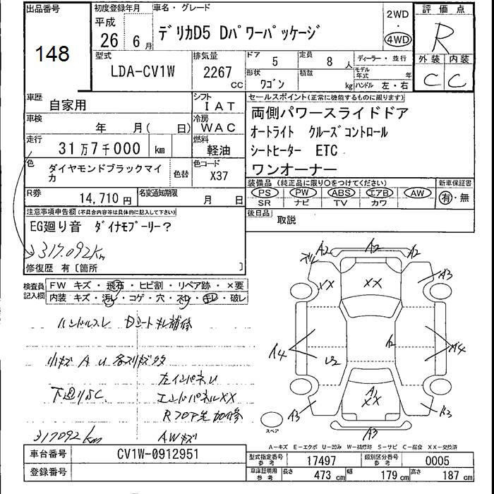 Аукционный лист MITSUBISHI DELICA D5 2014