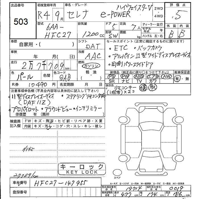 Аукционный лист NISSAN SERENA 2022