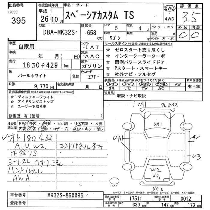 Аукционный лист SUZUKI SPACIA 2014