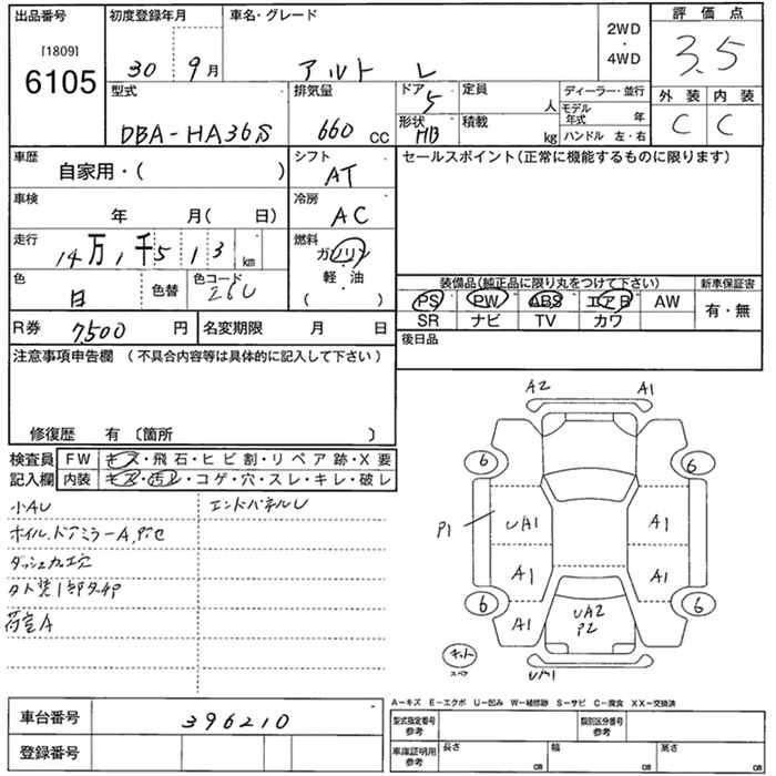 Аукционный лист SUZUKI ALTO 2018