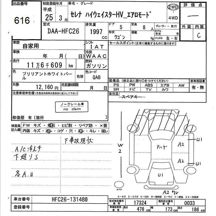 Аукционный лист NISSAN SERENA 2013
