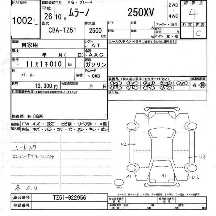 Аукционный лист NISSAN MURANO 2014