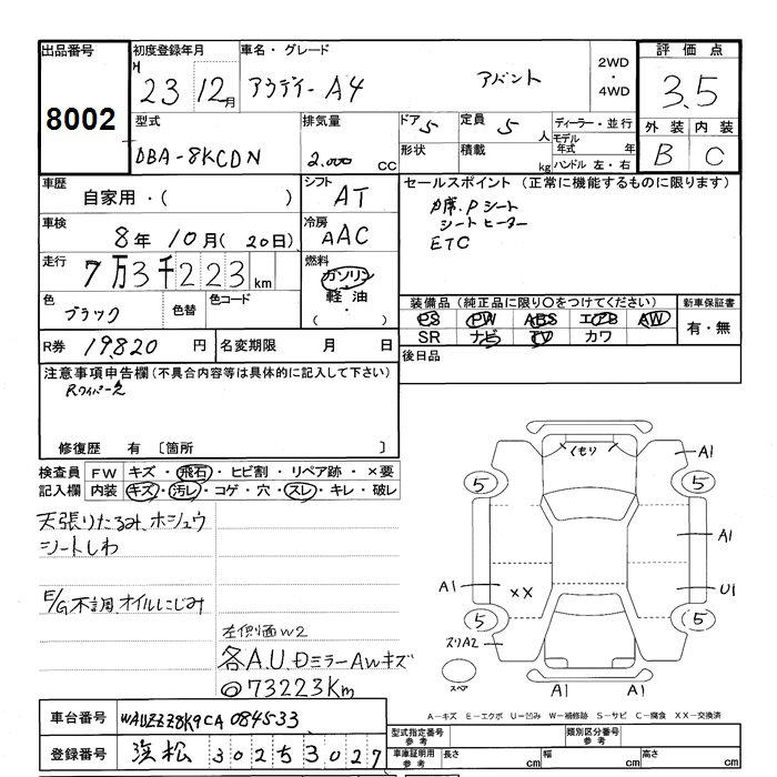 Аукционный лист AUDI A4 2011