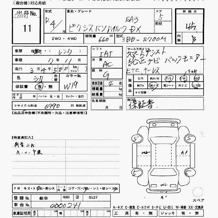 Аукционный лист TOYOTA PIXIS VAN 2022