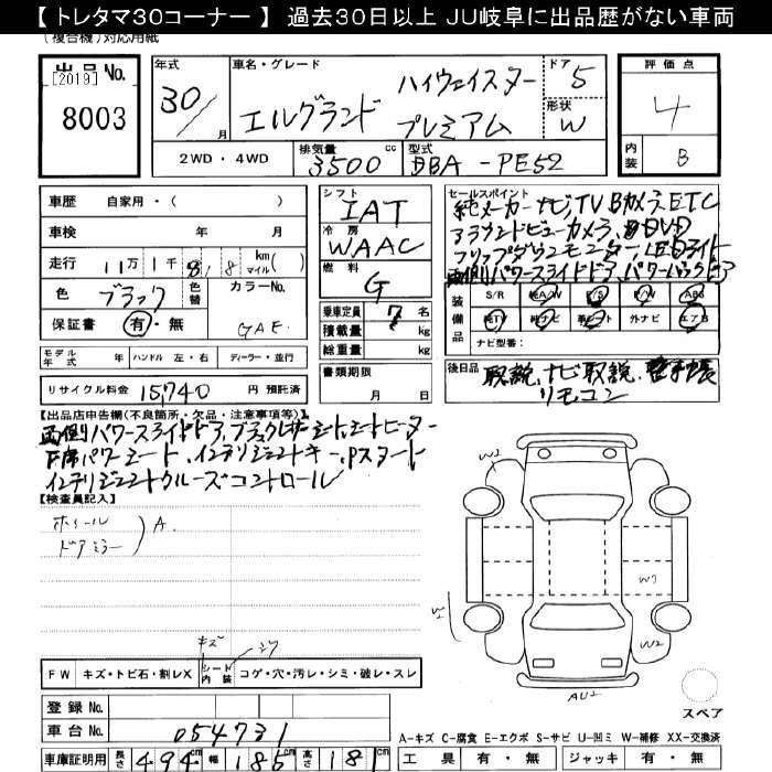 Аукционный лист NISSAN ELGRAND 2018