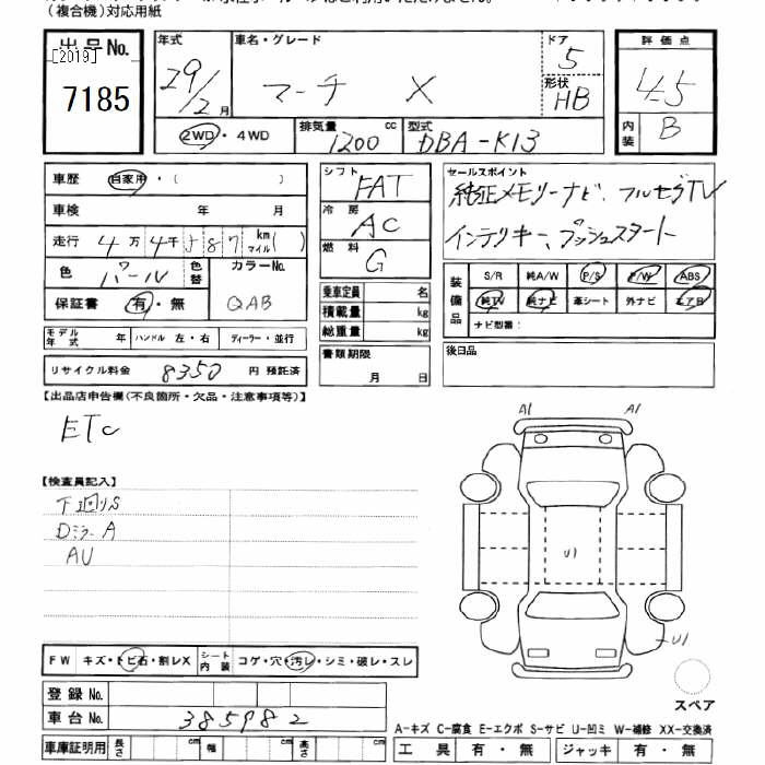 Аукционный лист NISSAN MARCH 2017