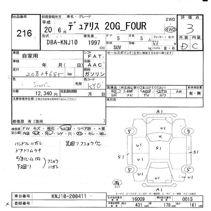 Аукционный лист NISSAN DUALIS 2008