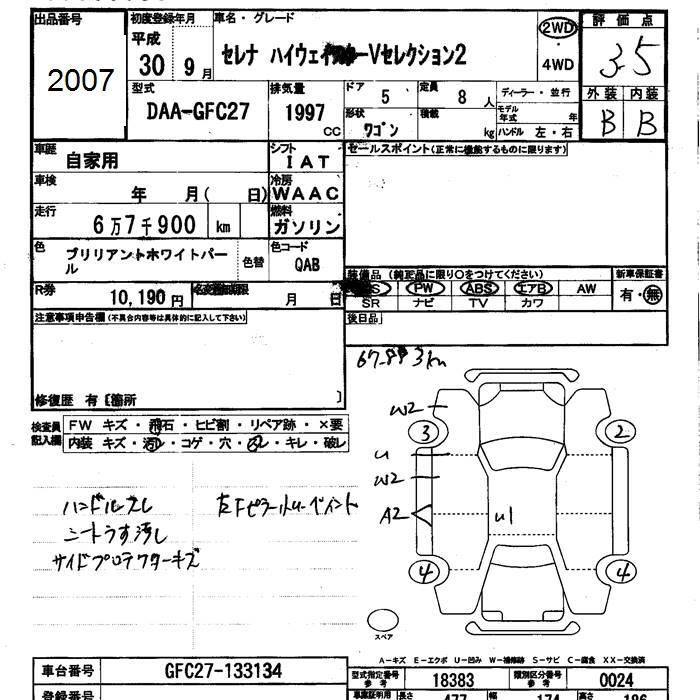 Аукционный лист NISSAN SERENA 2018