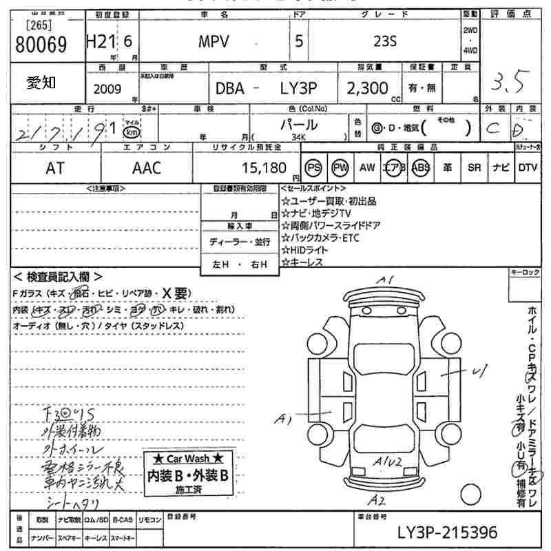 Аукционный лист MAZDA MPV 2009