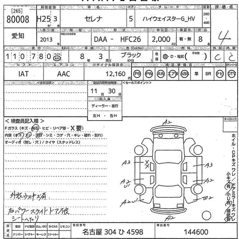 Аукционный лист NISSAN SERENA 2013