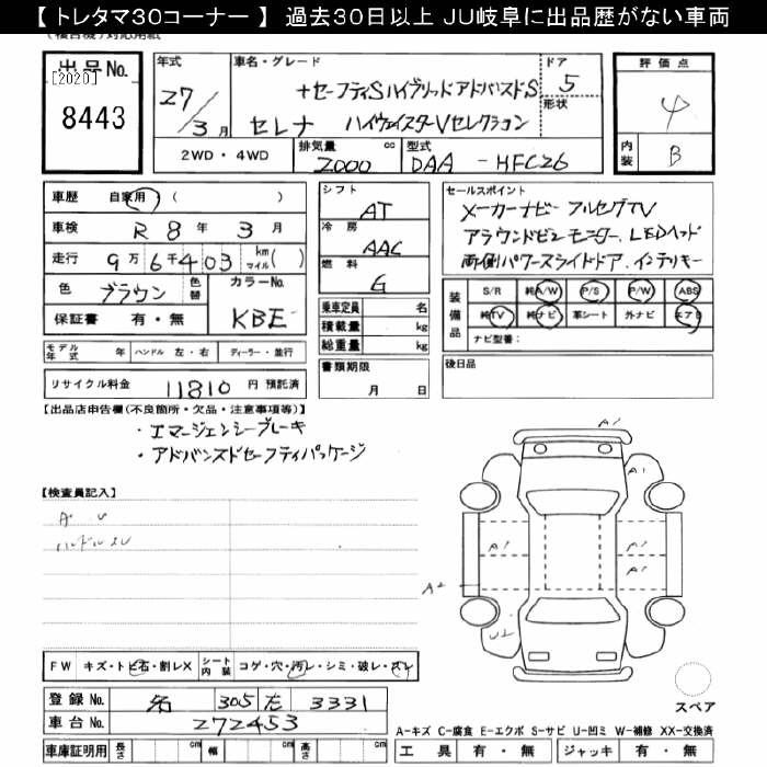 Аукционный лист NISSAN SERENA 2015