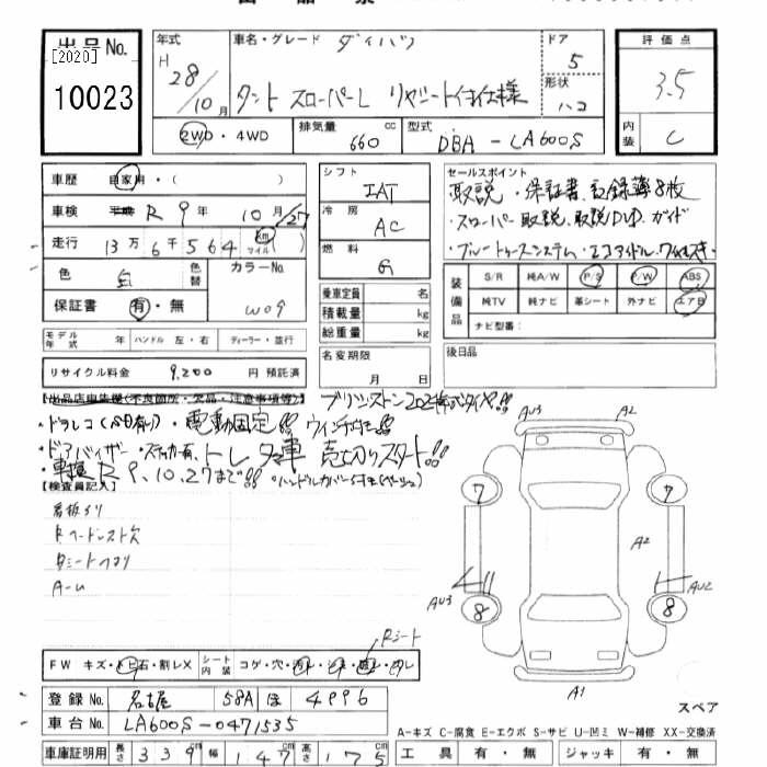 Аукционный лист DAIHATSU TANTO 2016