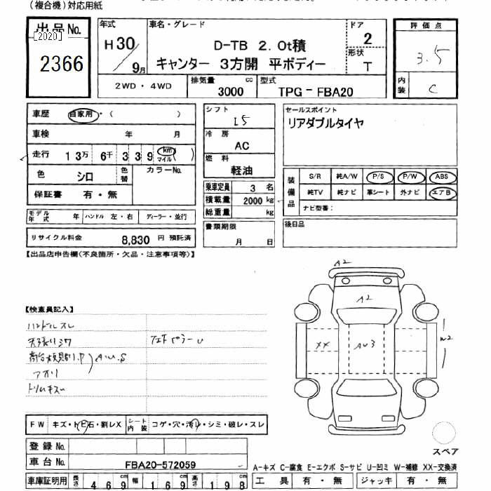Аукционный лист MITSUBISHI CANTER 2018