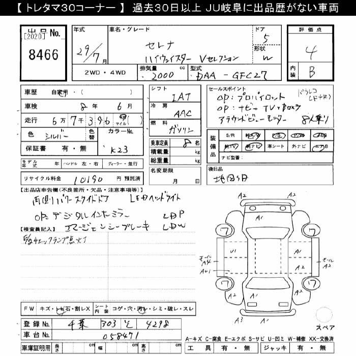 Аукционный лист NISSAN SERENA 2017