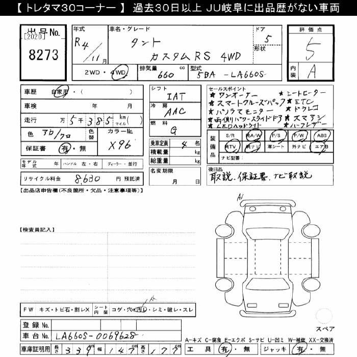 Аукционный лист DAIHATSU TANTO 2022