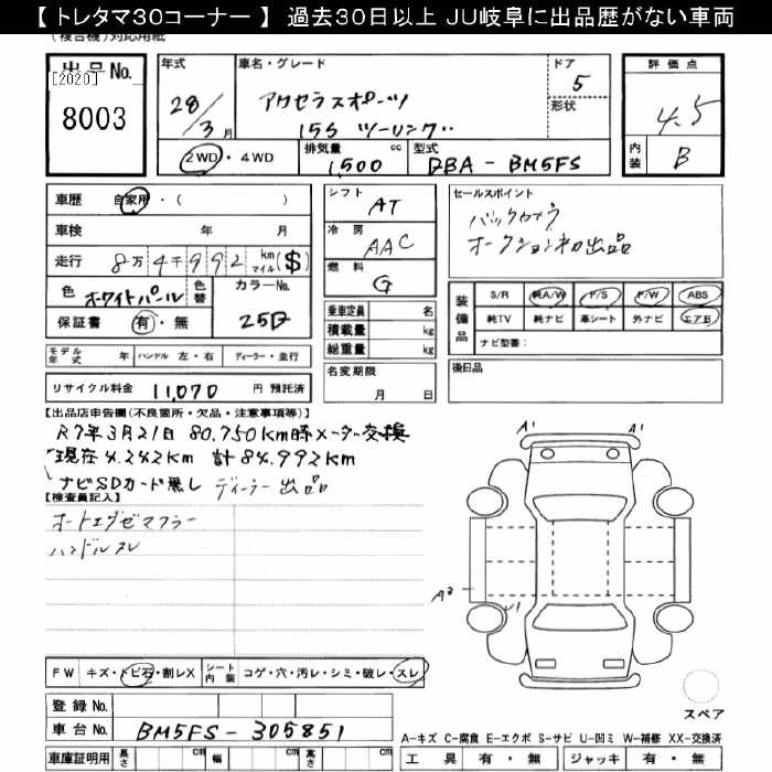 Аукционный лист MAZDA AXELA 2016