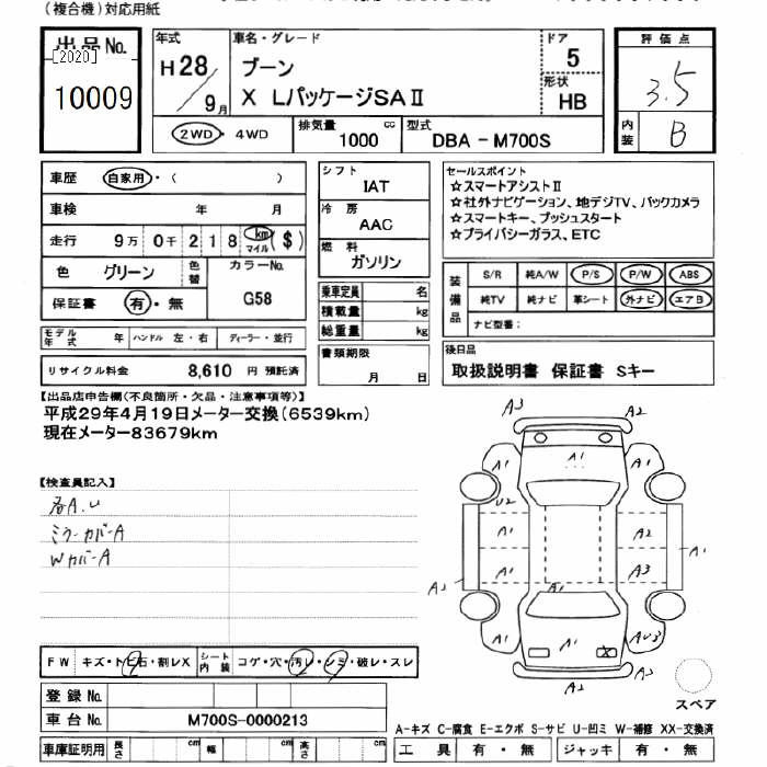 Аукционный лист DAIHATSU BOON 2016