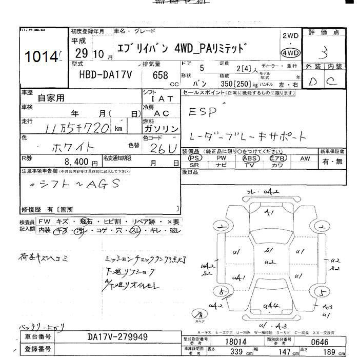Аукционный лист SUZUKI EVERY 2017