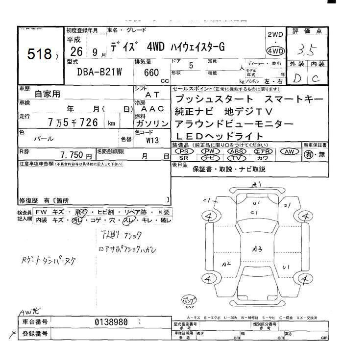Аукционный лист NISSAN DAYZ 2014