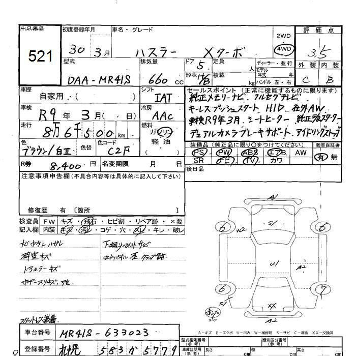 Аукционный лист SUZUKI HUSTLER 2018