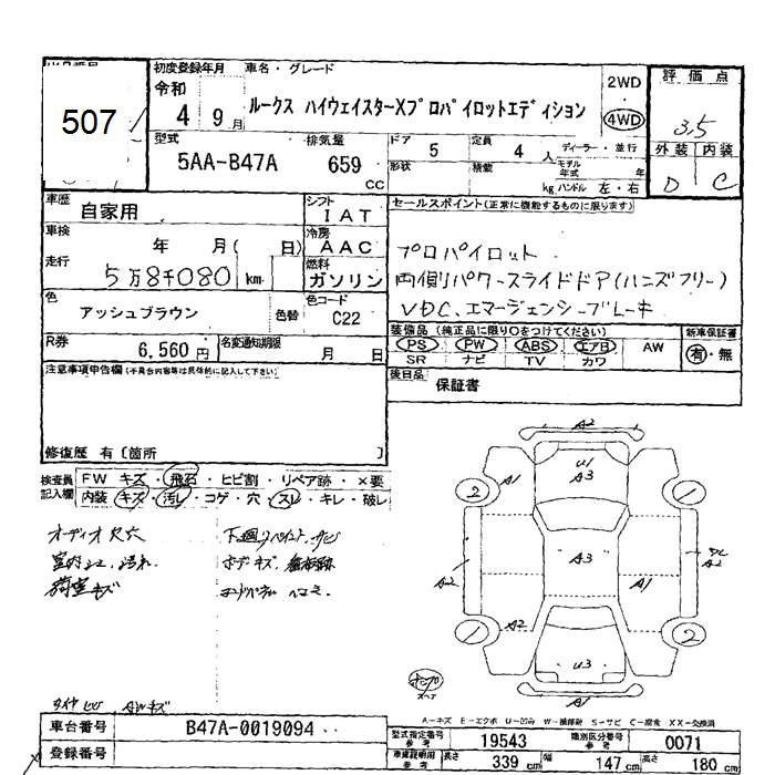 Аукционный лист NISSAN ROOX 2022