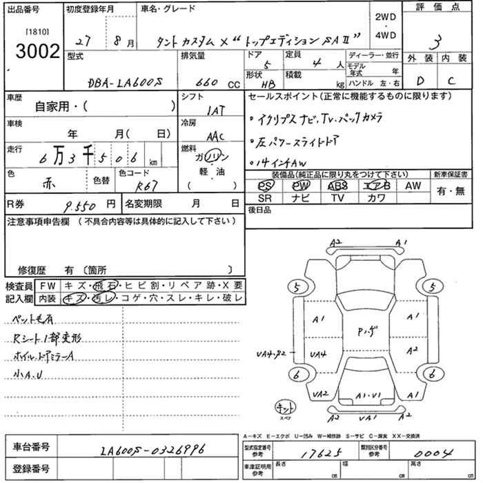 Аукционный лист DAIHATSU TANTO 2015