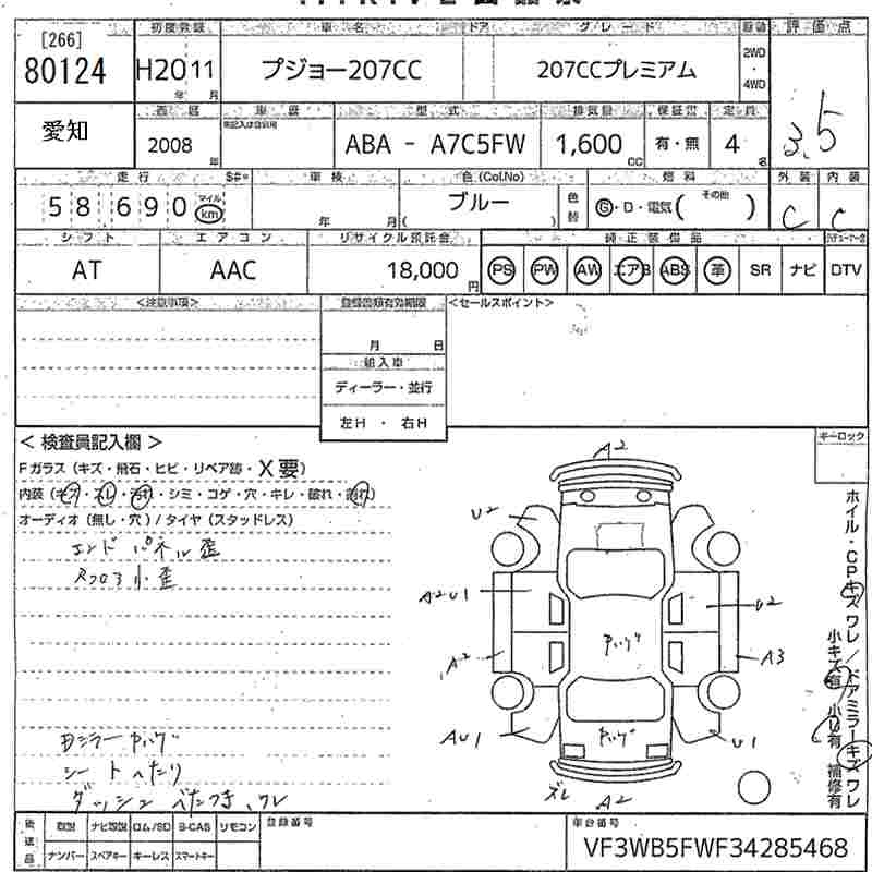 Аукционный лист PEUGEOT 207 2008
