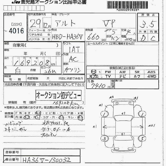 Аукционный лист SUZUKI ALTO VAN 2017