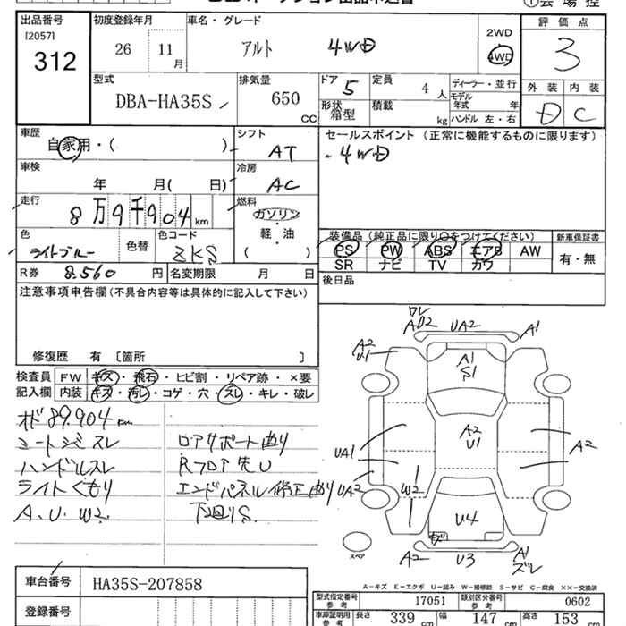 Аукционный лист SUZUKI ALTO ECO 2014