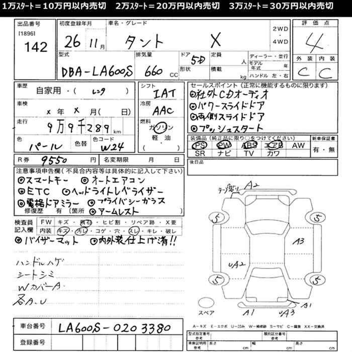 Аукционный лист DAIHATSU TANTO 2014