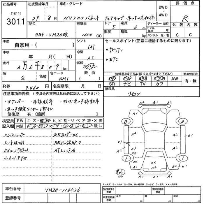 Аукционный лист NISSAN NV200 2017