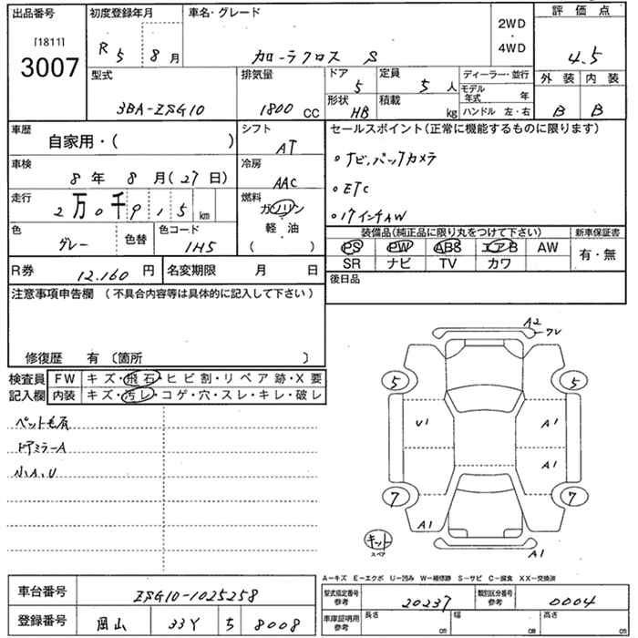 Аукционный лист TOYOTA COROLLA CROSS 2023