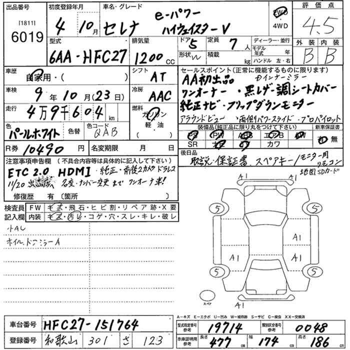 Аукционный лист NISSAN SERENA 2022