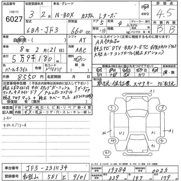 Аукционный лист HONDA N BOX 2021