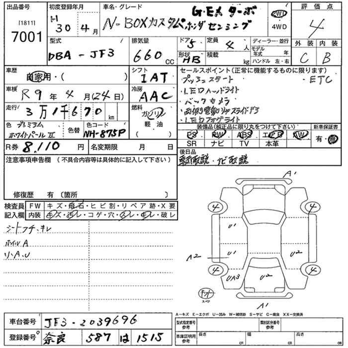 Аукционный лист HONDA N BOX 2018