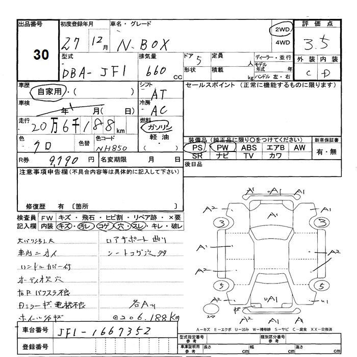 Аукционный лист HONDA N BOX 2015