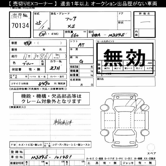 Аукционный лист MAZDA FLAIR 2013