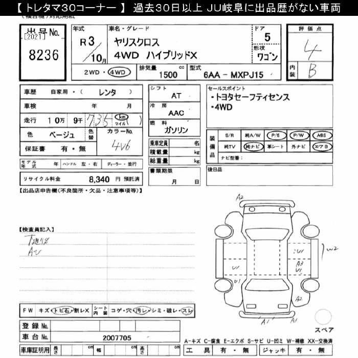Аукционный лист TOYOTA YARIS CROSS 2021