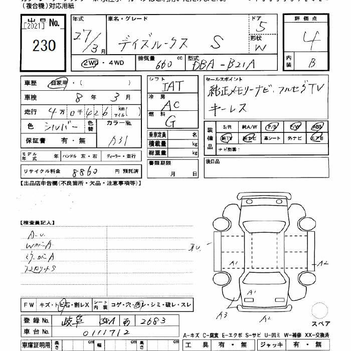 Аукционный лист NISSAN DAYZ ROOX 2015
