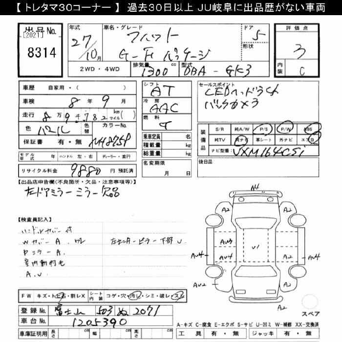 Аукционный лист HONDA FIT 2015
