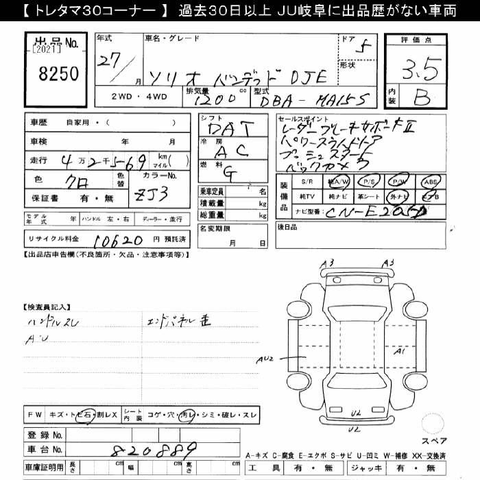 Аукционный лист SUZUKI SOLIO 2015