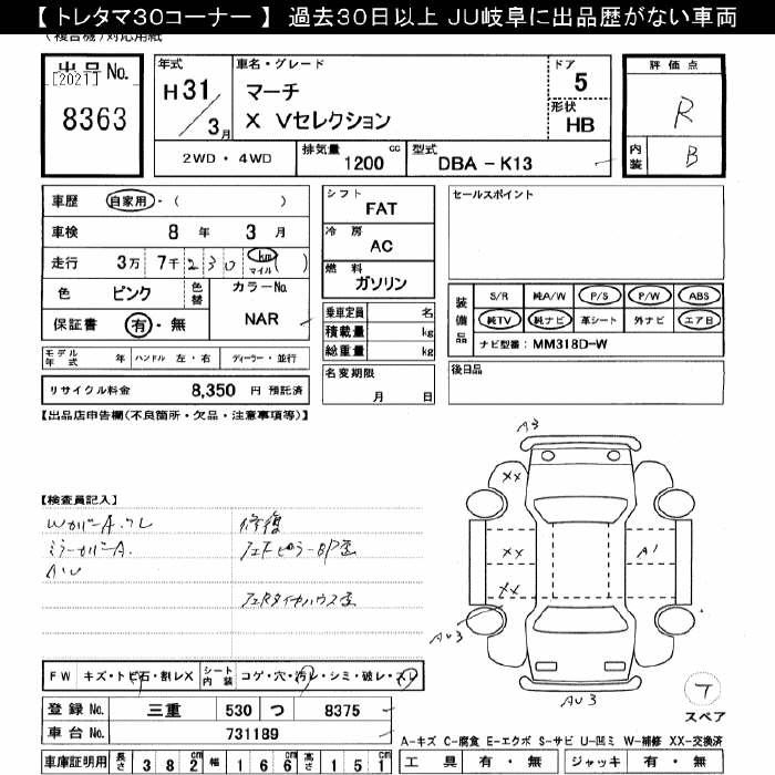 Аукционный лист NISSAN MARCH 2019