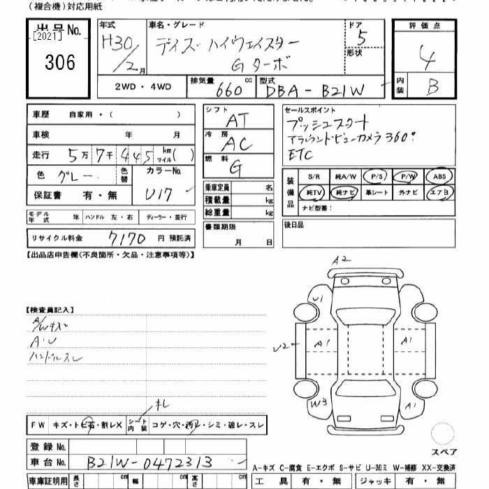 Аукционный лист NISSAN DAYZ 2018