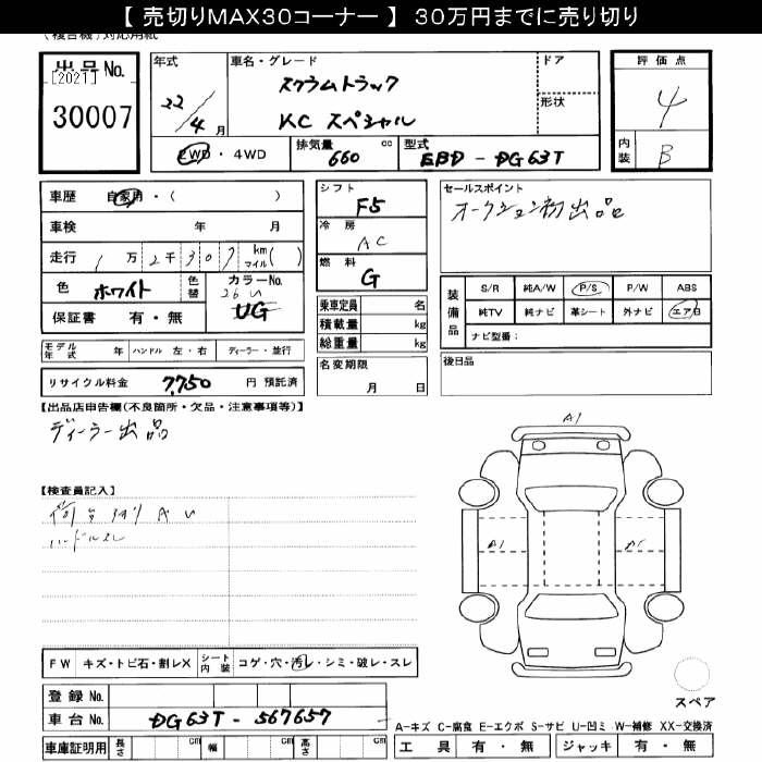 Аукционный лист MAZDA SCRUM TRUCK 2010