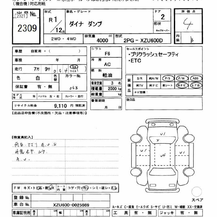 Аукционный лист TOYOTA DYNA 2019