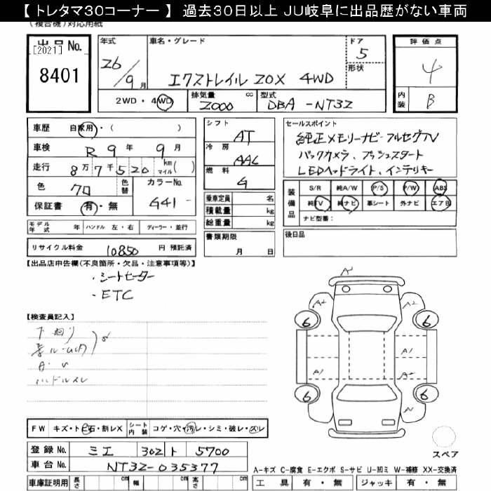 Аукционный лист NISSAN X-TRAIL 2014